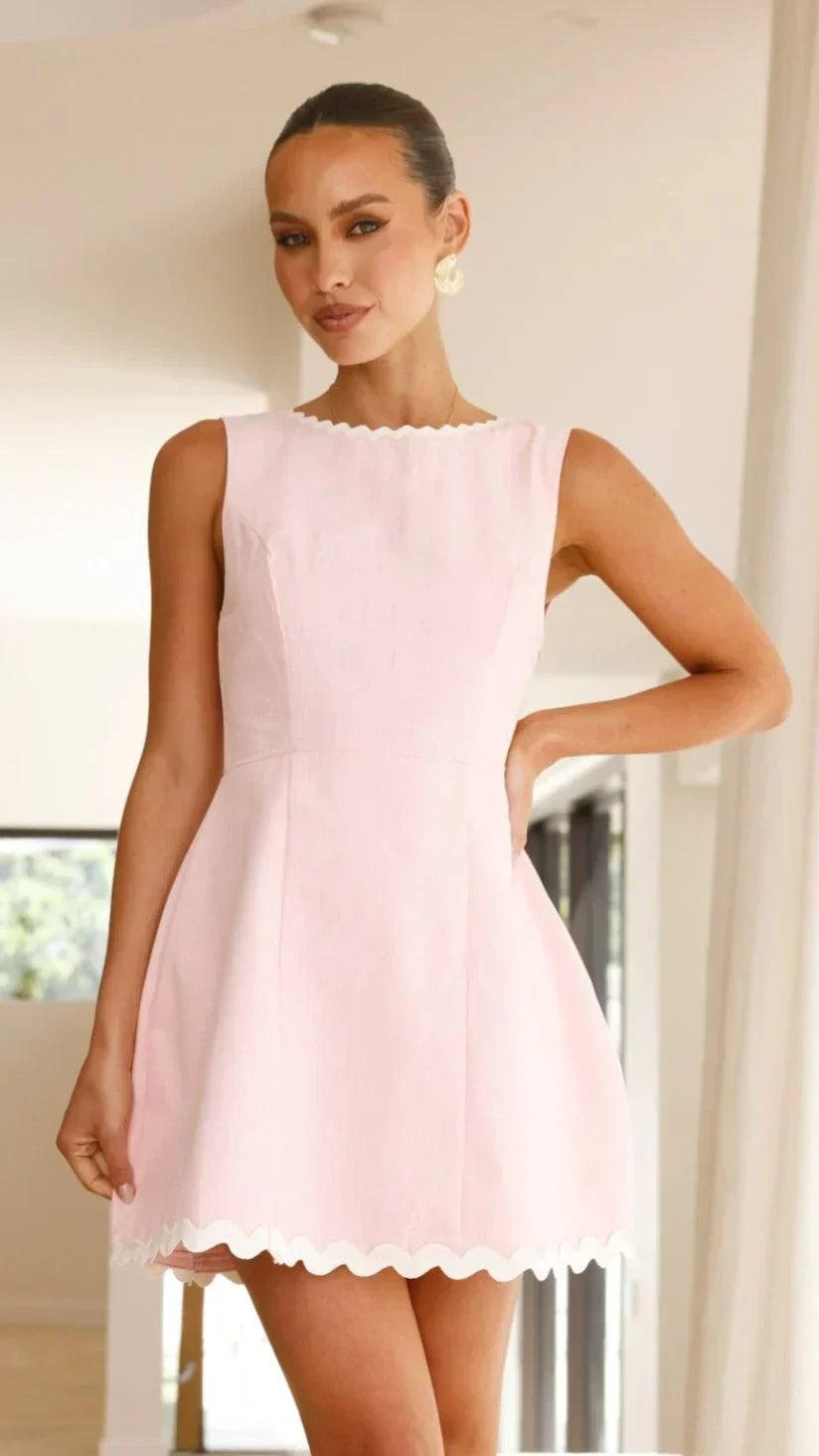 Aceline Mini Dress - Pink/White