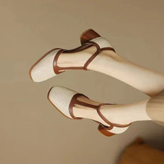 Women's T-Strap Block Heel Pumps | Square Toe Mid Heel Shoes
