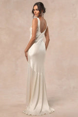Love All of Me Champagne Satin Maxi Dress