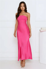 Love Club Strapless Satin Maxi Dress Pink
