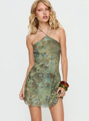 Lanaia Halter Mini Dress Green Paisley