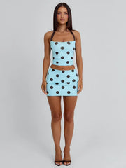 Lula Reversible Top Blue And Chocolate Polka Dot
