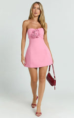 Odelle Mini Dress - Tulip Hem Cut Out 3D Floral Dress in Pink