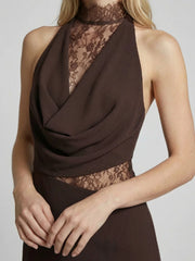 Chiffon And Lace Halter Maxi Dress