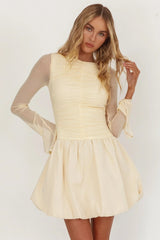 Elowin Long Sleeve Bubble Hem Mini Dress Cream