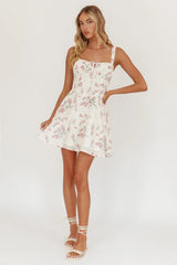 Seen The Light Tie Bust Mini Dress Floral Cream