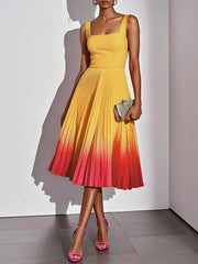 Women's Ombre Pleated Midi Dress | Flowing Sleeveless Party Dress