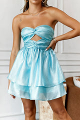 Spin Around Girl Strapless Mini Dress Blue