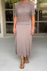 Women's Openwork Knit Two-Piece Set | Refined Airy Summer Set
