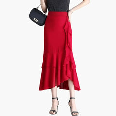 Women's Printed Midi Skirt | Straight-Cut Side-Split Summer Skirt