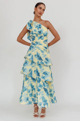 Kenny One Shoulder Tiered Floral Maxi Dress Yellow