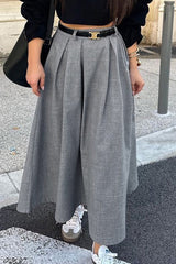 Retro A-Line Pleated Midi Skirt