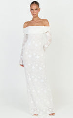 Aurelle Maxi Dress - Off Shoulder Floral Embroidered Dress in Ivory