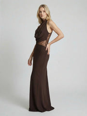 Chiffon And Lace Halter Maxi Dress