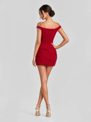 Off-Shoulder Draped Crepe Mini Dress
