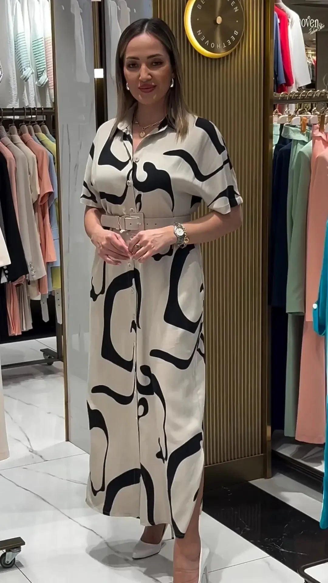 Women's Printed Long Shirt Dress | Elegant Timeless Maxi Dress