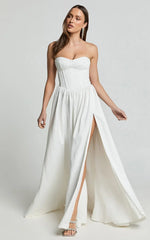 Vivian Maxi Dress - Strapless Corset Front Split Dress in Ivory