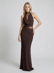 Chiffon And Lace Halter Maxi Dress