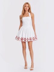 Cherry Embroidered Halter Mini Dress