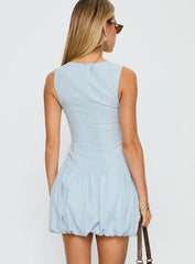 Cicely Bubble Hem Mini Dress Blue