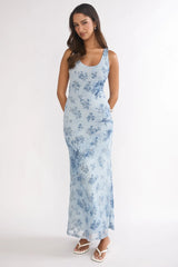 Elowra Mesh Maxi Dress Floral Blue