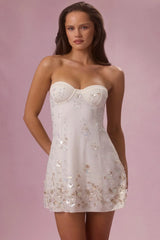 Embellished Bandeau Mini Dress in Ivory