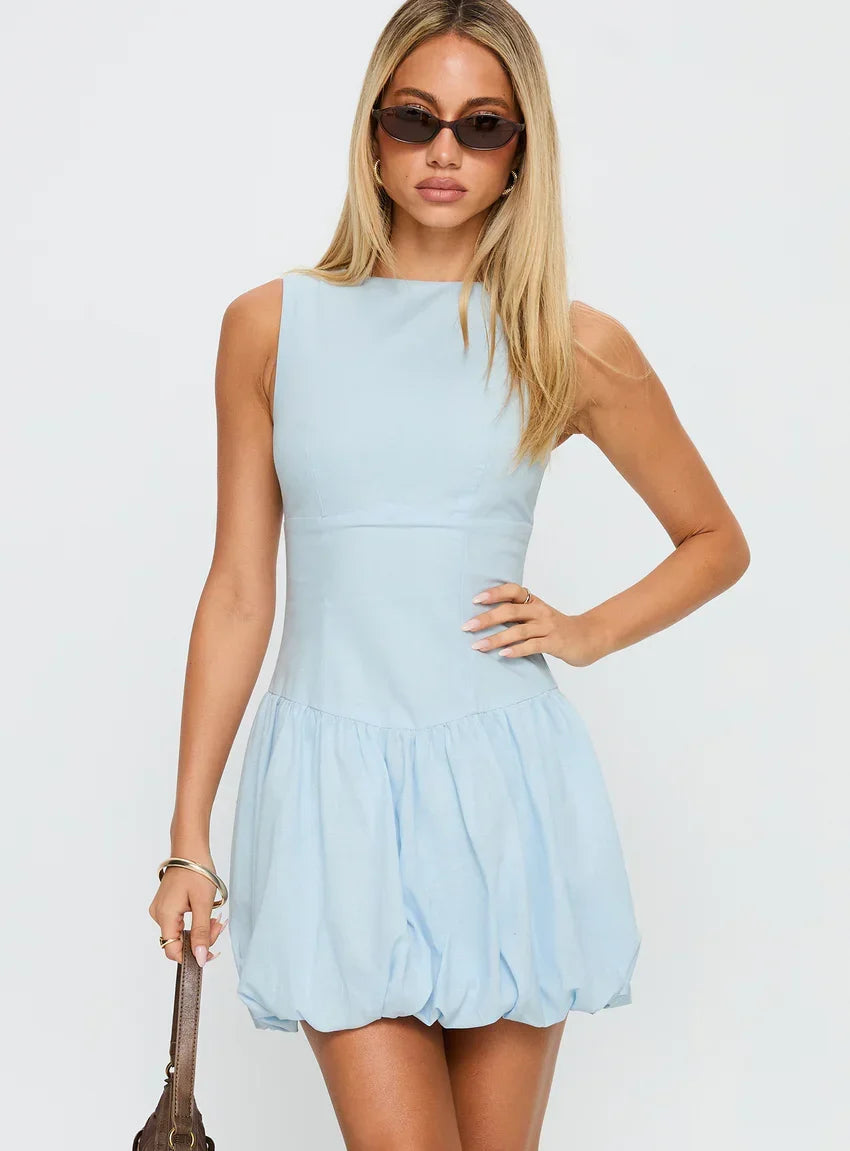 Cicely Bubble Hem Mini Dress Blue