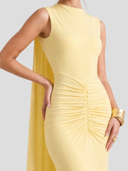 Boat-Neck Maxi Dress With Cape-Sleeves