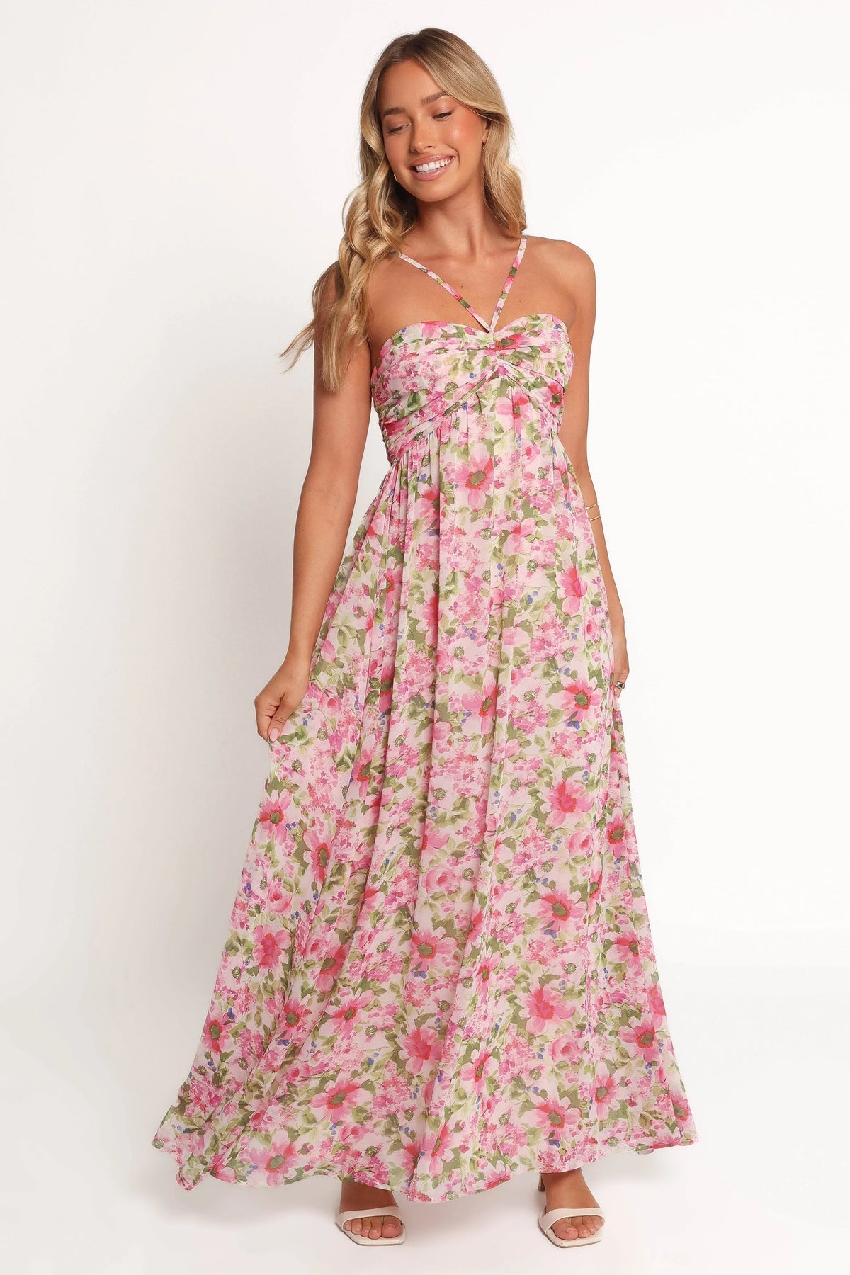 Cascade Halterneck Maxi Dress - Carmine Rose