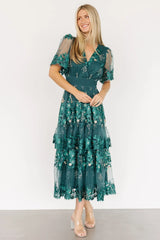 Lotte Embroidered Midi Dress | Emerald
