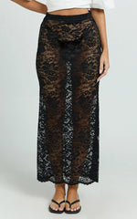 Dahlia Midi Skirt - Lace Skirt in Black
