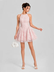 Floral Embroidered Halter Tulle Mini Dress