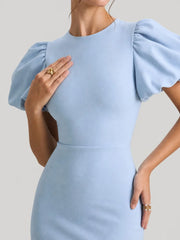 Puff Sleeve Scuba Crepe Midi Dress