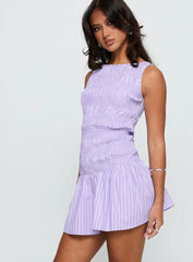 Home Grown Shirred Mini Dress Lilac Stripe