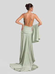 Satin Deep V-Neck Open Back Maxi Gown