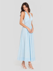 Broderie Anglaise Cotton Halter Maxi Dress