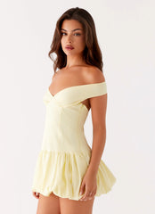 Endless Romance Off Shoulder Mini Dress - Yellow