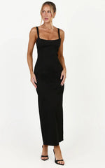 Celestine Midi Dress - Adjustable Strap Structured Dress in Black