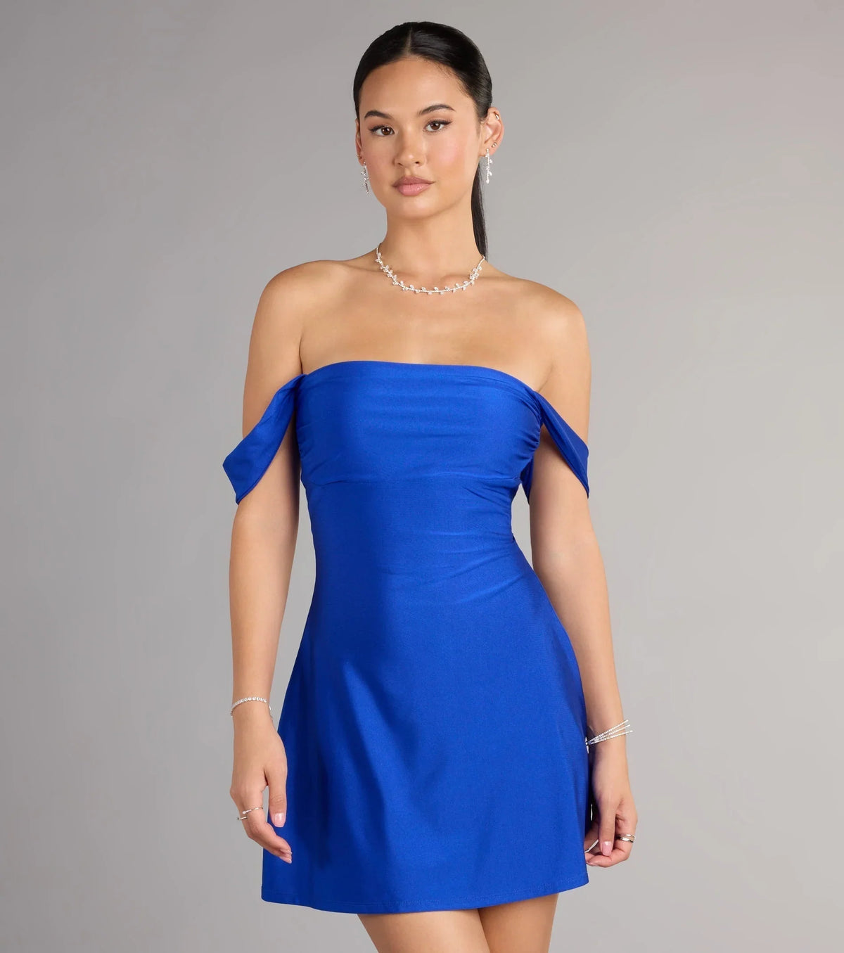 Classics Lover Off-The-Shoulder Satin A-Line Mini Dress