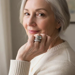 Women's Vintage Turquoise Stackable Ring Set | Silver-Tone Boho Rings