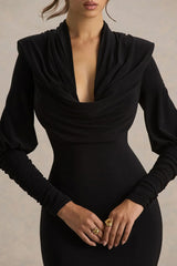 Kaylee | Black Cowl-Neck Maxi Dress With Draping Details