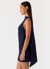Cerina High Neck Mini Dress - Navy