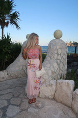 Shell Embellished Midi Dress-Blush