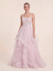 Enchanting Hand-Beaded Gown with Layered Tulle Skirt