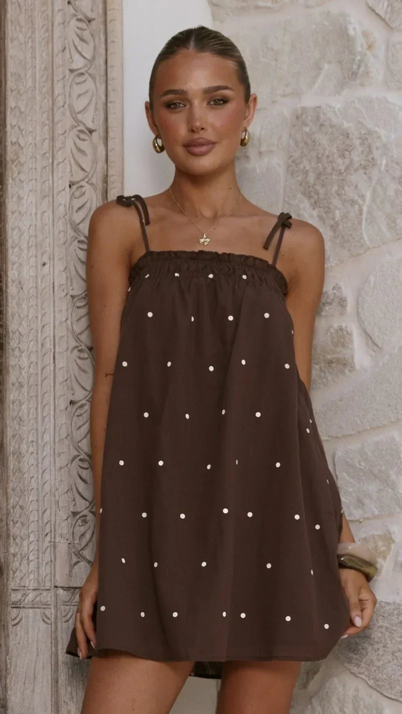 Sloane Mini Dress - Chocolate Polka