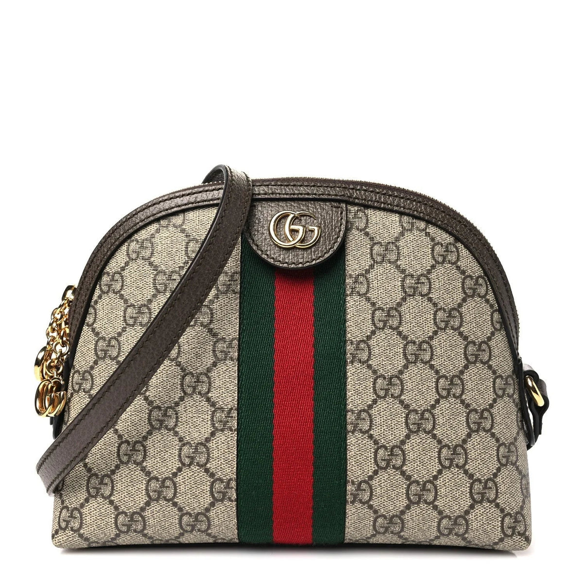 GG Supreme Monogram Textured Dollar Calfskin Web Small Ophidia Dome Shoulder Bag Beige Ebony New Acero