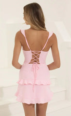 Ruffle Corset Dress In Pink