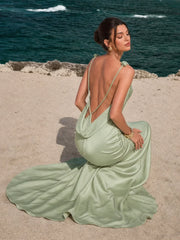 Satin Deep V-Neck Open Back Maxi Gown