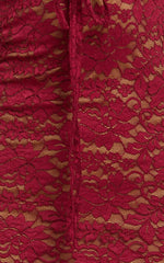 Collette Midi Dress - Ruched Bust Wide Strap Detail Lace Midi Dress in Wine