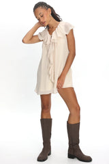 Zeeta Frill Neckline Mini Dress Off White
